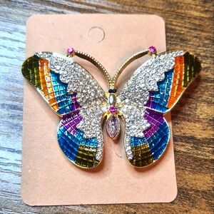 Colorful Butterfly Brooch with Crystals.